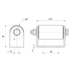 Nylonový vodiaci valček 60mm, H-122mm, pre horné vedenie posuvnej brány Nylonový vodiaci valček 60mm, H-122mm, pre horné vedenie posuvnej brány